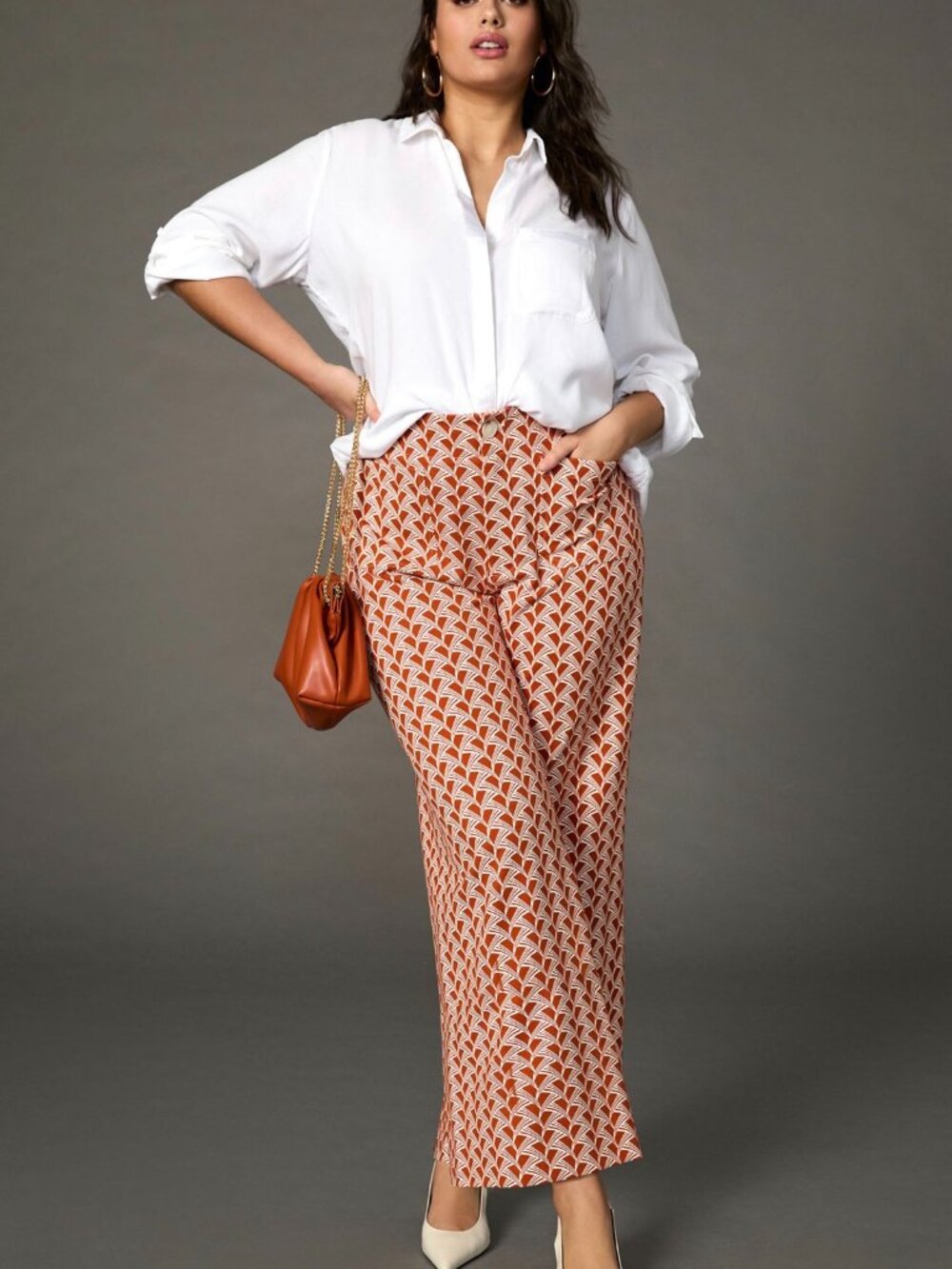 Anthropologie Coral & White Geometric Wide-Leg Pants